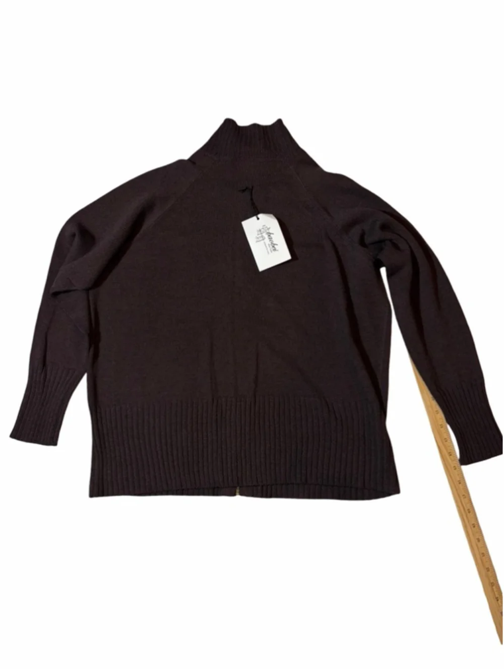 Baobei New York Wool Blend Zip Mock Neck Cardigan Sweater XL Brown